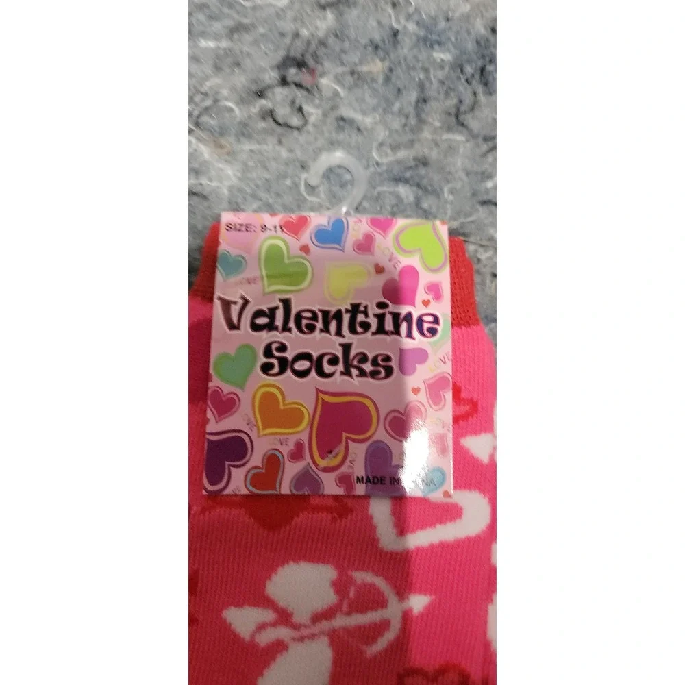 Valentine Socks Unisex Pink/Red Hearts and Cupit Set of‎ 2 Size 9-11